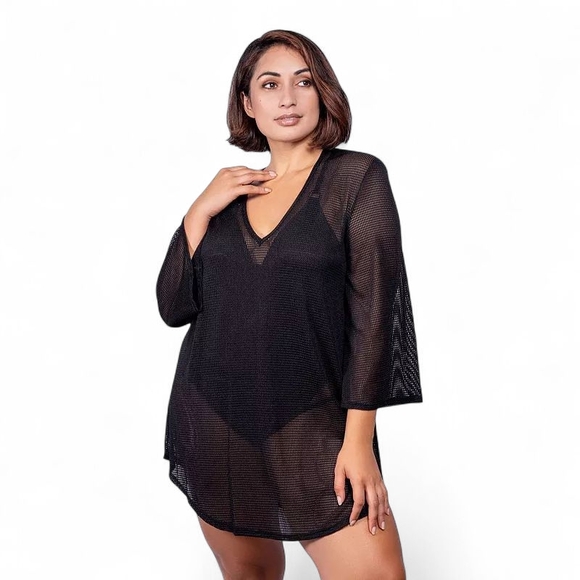 Jordan Taylor Other - Jordan Taylor Bondi Chevron Mesh Tunic Cover-up Womens Size Large Black